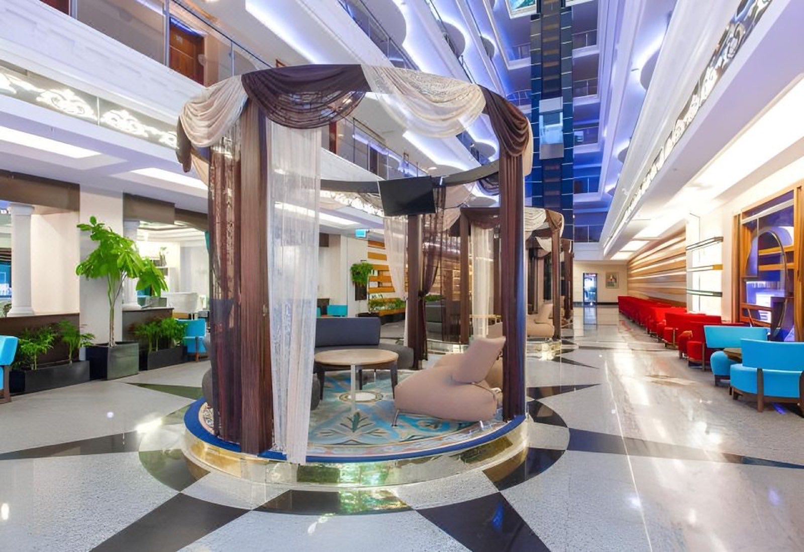 The hotel lobby