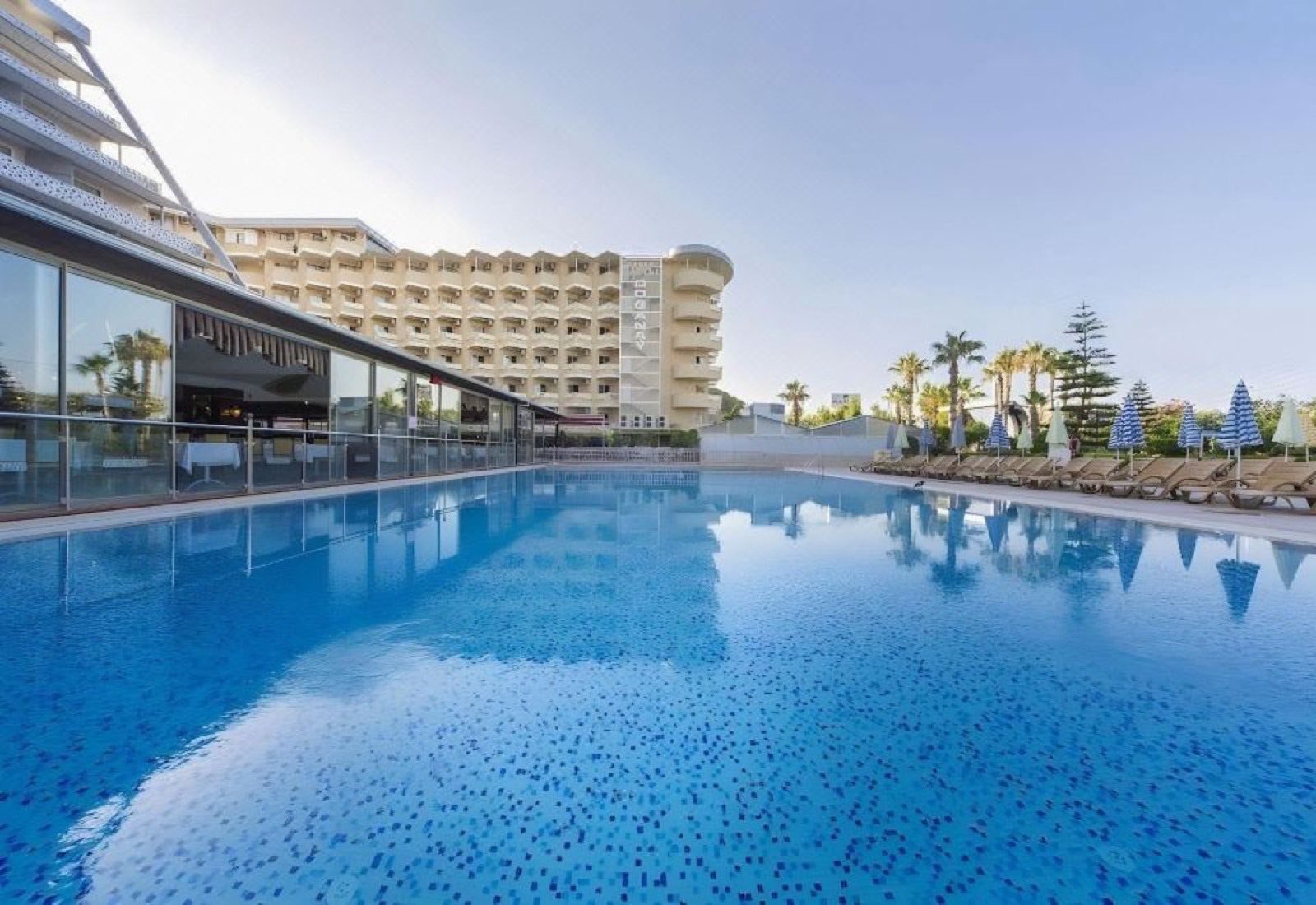 The main outdoor pool with the hotel behind it